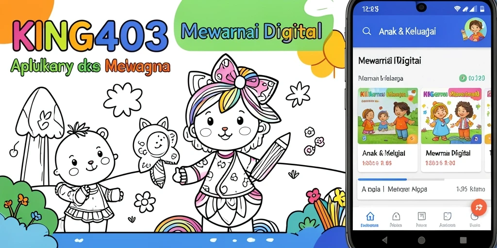 Tampilan antarmuka KING403 yang ramah anak untuk mewarnai.