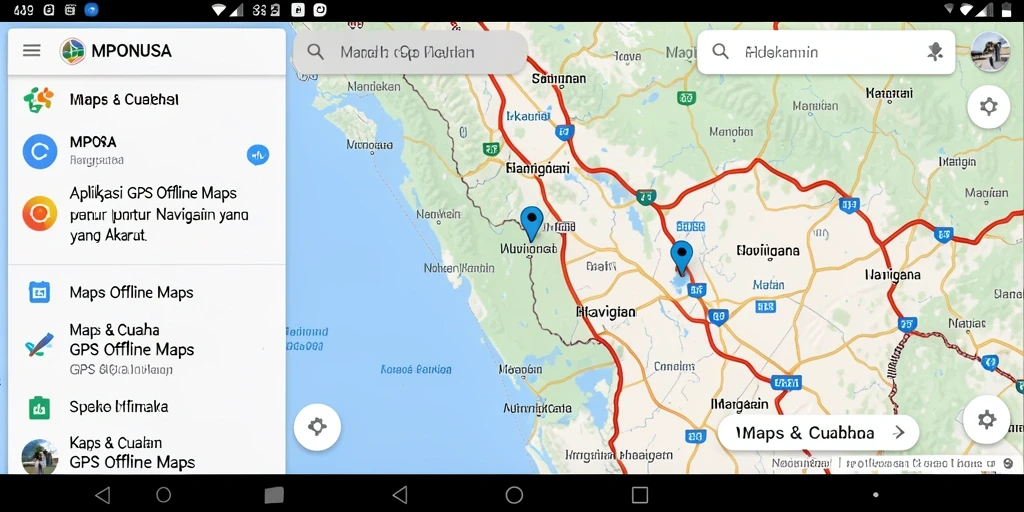 Antarmuka aplikasi <strong>MPONUSA</strong> saat digunakan untuk navigasi offline.