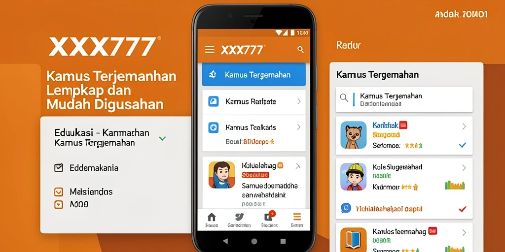 Screenshot antarmuka aplikasi XXX777 menampilkan fungsi Kamus Terjemahan yang efisien.